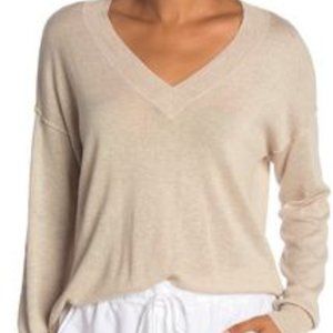 NSF XS Sweater Keva White V-Neck Silk Cashmere High/Low Pullover Light NEW $355